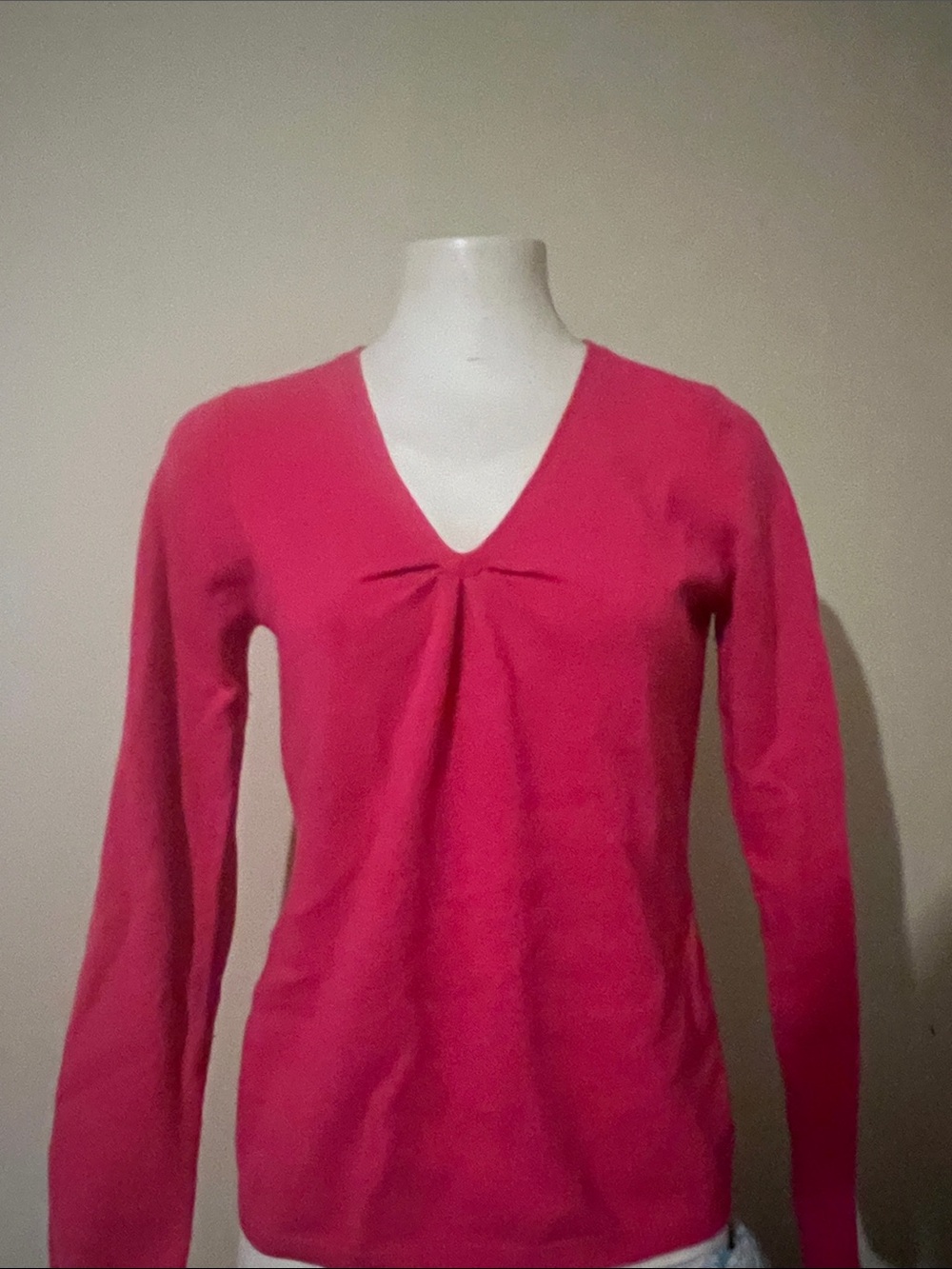 Talbots Hot Pink V-Neck Long Sleeve Top with Front Pleat